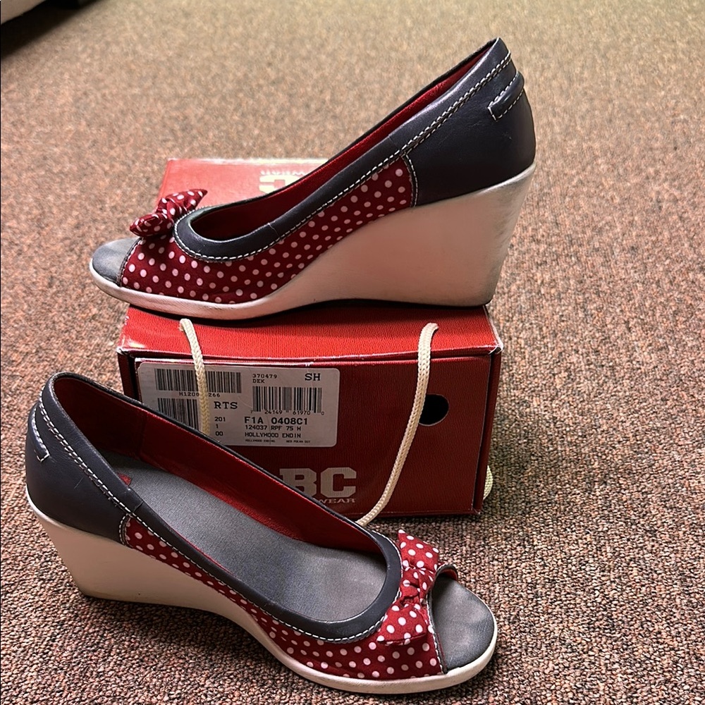 BC Footwear Red and White Sandals with Polka Dots
